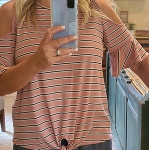 Striped, Cold Shoulder Top